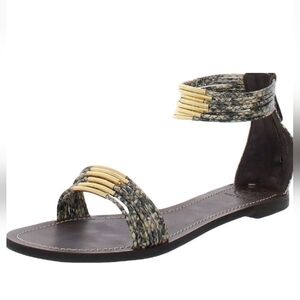 Tory Burch Women 9.5 Mignon Rings Ankle Strap sandals Snake Skin Leather